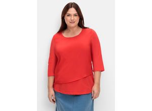 3800162395825 - Große Größen 3 4-Arm-Shirt in Layeroptik im Materialmix rot Gr56