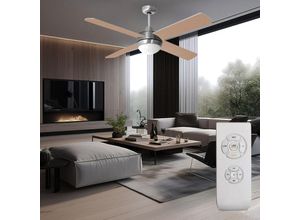 3800170222908 - V-tac - Deckenventilator Ventilator Holzleuchte Lampe Wohnzimmerlampe Küche Fernbedienung Flügel wendbar 2flammig 3 Stufen Landhausstil Metall Glas