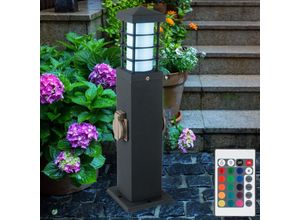 3800170227156 - LED Außenleuchte dimmbar mit Fernbedienung Stehlampe Standleuchte Garten Edelstahl Steckdosen Sockelleuchte anthrazit RGB Farbwechsel 48W 470Lm