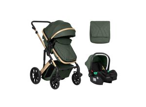 3800171209687 - Kikkaboo Kinderwagen Darling 3 in 1 Sportsitz Tragetasche Autositz Wickeltasche dunkelgrün