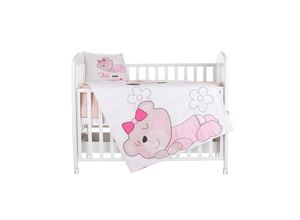 3800931060732 - Babybettwäsche 3-teilig Decke 130 x 100 cm Kissen 45 x 35 cm Laken rosa