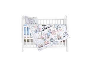 3800931060749 - Babybettwäsche 3-teilig Decke 130 x 100 cm Kissen 45 x 35 cm Laken hellblau