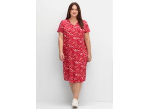 3800979027926 - Große Größen Kleid in knielanger A-Linie mit Blumendruck rot gemustert Gr50