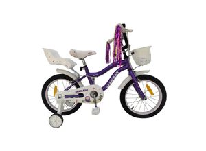 3801006040710 - Makani Kinderfahrrad Aurora 16 Zoll Stützräder Metallrahmen Korb Puppensitz lila