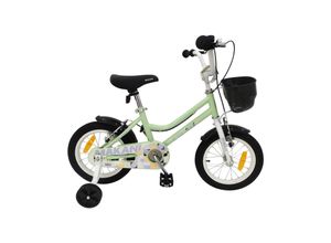 3801006040925 - Makani Kinderfahrrad Pali 14 Zoll verstellbar Stützräder Frontkorb Klingel grün