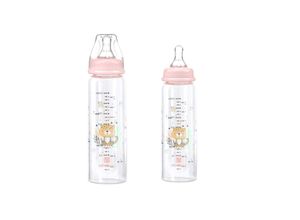 3801302021178 - Kikkaboo Baby Glasflasche Savanna 240 ml Silikonsauger Größe M Anti-Kolik rosa