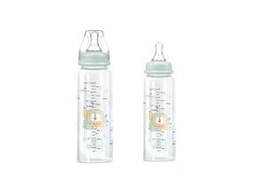 3801302021185 - Kikkaboo Baby Glasflasche Savanna 240 ml Silikonsauger Größe M Anti-Kolik grün