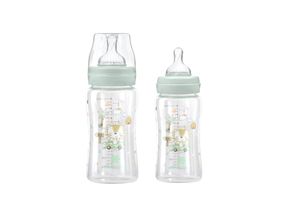 3801302021222 - Kikkaboo Baby Glasflasche 240 ml Weithalsöffnung Deckel Silikonsauger Größe M grün