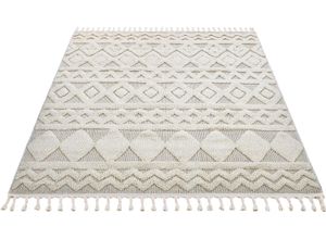 3820000752870 - Teppich HOME AFFAIRE Duncan Teppiche Gr B L 120 cm x 180 cm 18 mm 1 St beige (natur) Fransenteppich Esszimmerteppiche Hoch-Tief-Struktur Woll-Look Boho mit Fransen