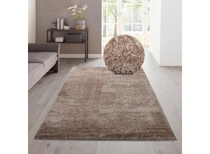 3820001036191 - Hochflor-Teppich MY HOME Amina Teppiche Gr B L 240 cm x 320 cm 43 mm 1 St beige (sand) Esszimmerteppiche Shaggy in Uni-Farben einfarbig leicht glänzend besonders weich