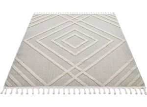 3820001036344 - Teppich »Chirssina« Teppiche Gr B L 200 cm x 300 cm 18 mm 1 St beige (natur) Fransenteppich Esszimmerteppiche Hoch-Tief-Struktur Woll-Look Boho mit Fransen Rauten-Muster