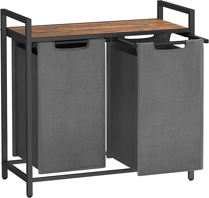 3830085517646 - Wäschekorb - 2 Fächer mit Einlegeboden - Metallrahmen - vintage braun-grau 3830085517646 - Wäschekorb - 2 Fächer mit Einlegeboden - Metallrahmen - vintage braun-grau