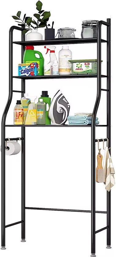 3831127582899 - - Badezimmerregal - Badezimmerschrank - Waschmaschinenregal - Badezimmerorganisator - Waschmaschinenschrank - Badezimmerregal - Schwarz - BATHFLEX