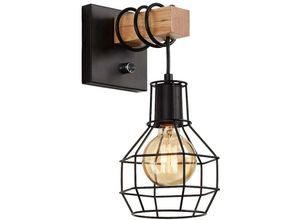 3879883269074 - Qiedie - Industrielle Innenwandlampe Vintage-Wandleuchte mit Schalter und Käfigschirm E27-Metall- und Holzseil (ohne Glühbirne)