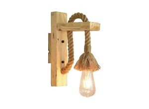 3879883269265 - Qiedie - Dekorative LED-Industrie-Wandleuchte Holz Hanfseil Edison-Glühbirne E27-Sockel warmes Licht