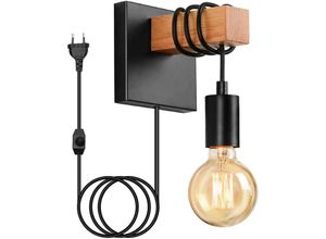 3879883269272 - Qiedie - Industrielle Wandlampe aus Holz mit Schalter für den Innenbereich Retro-Fassung E27-Wandstrahler (mit Schalter ohne Leuchtmittel)