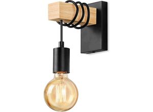 3879883269289 - Qiedie - Industrielle Retro-Wandlampe aus Holz für den Innenbereich E27 schwarzer Wandstrahler (ohne Glühbirne)