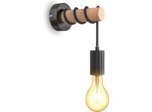 3879883269364 - Qiedie - Wandleuchte Retro-Industriedesign Metallholz E27-Fassung für 10-W-Max-LED-Glühbirne schwarz