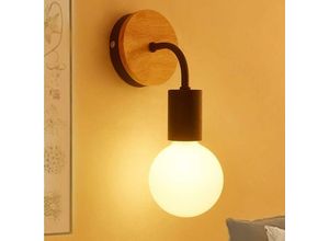 3879883269647 - Qiedie - Moderne Wandleuchte Edison E27 Zeitgenössische Metall-Loft-LED-Holz-Wandleuchte in warmem Gelb