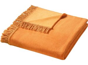 4000141757579 - Wohndecke BIEDERLACK Capri Wohndecken Gr B L 120 cm x 170 cm gelb (curry gelb) Baumwolldecken mit Fransen Kuscheldecke