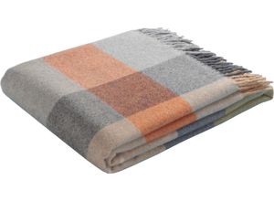 4000141758101 - Plaid BIEDERLACK Britta Wohndecken Gr B L 130 cm x 170 cm orange (grau orange beige) Wolldecken im Karo-Look Kuscheldecke