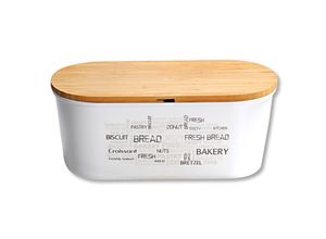 4000270385001 - Brotkasten KESPER Brotbox weiß B34cm H18cm L145cm Kunststoff Bambus Lebensmittelaufbewahrungsbehälter Deckel als Schneidebrett verwendbar