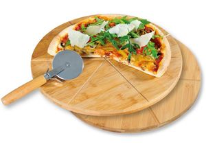 4000270584657 - Schneidebrett KESPER FOR KITCHEN & HOME Schneidebretter Gr B H L 32 cm x 32 cm x 1 cm beige (natur) Schneidebretter inkl Pizzaschneider aus FSC-zertifiziertem Bambus