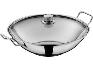 4000530571632 - Wok Party Taiwan Wokpfanne Induktion silber (edelstahlfarben) H10cm Ø36cm Pfannen Wok mit Deckel und Ablagegitter für alle Herdarten geeignet