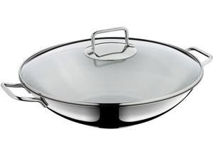 4000530701442 - Wok Macao Wokpfanne mit Glasdeckel Induktion Pfannen Gr Ø 36 cm silberfarben (edelstahlfarben transparent) Ø 36 cm für alle gänigen Herdarten geeignet spülmaschinengeeignet