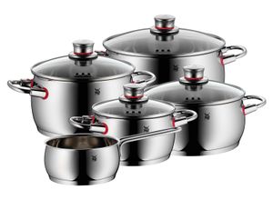 4000530736444 - Topf-Set Quality One Cromargan® Edelstahl Rostfrei 18 10 (Set 5-tlg Bratentopf Ø 20 cm Fleischtopf Ø 16 20 24 cm Stielkasserolle Ø 16 cm) induktionsgeeignet rot|silberfarben