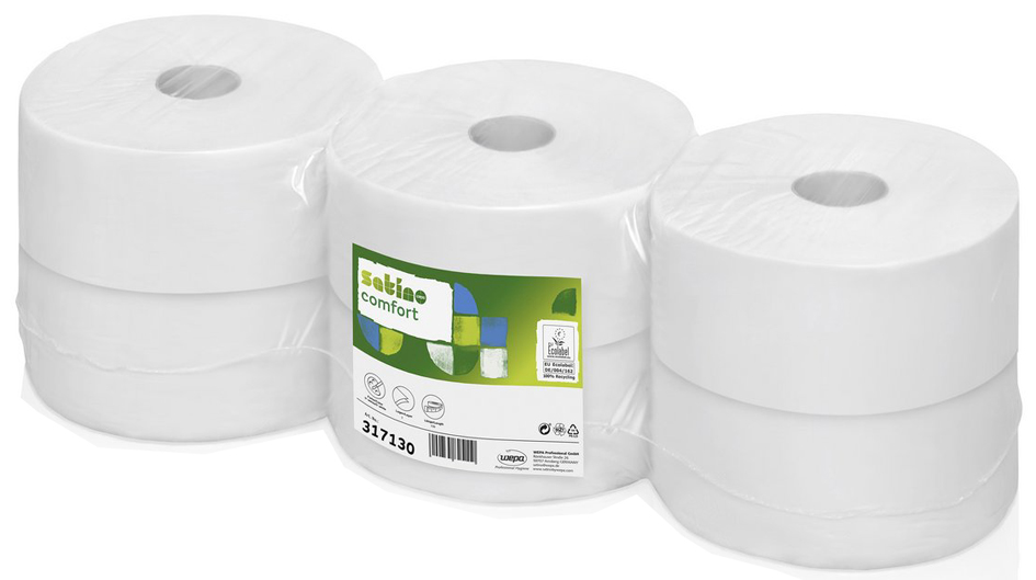 4000735818419 - Satino comfort Toilettenpapier Großrollen 2-lagig hochweiß Jumborolle aus 100 % Recyclingpapier 1 Paket = 6 Rollen à 320 Meter 4000735818419 - Satino comfort Toilettenpapier Großrollen 2-lagig hochweiß Jumborolle aus 100 % Recyclingpapier 1 Paket = 6 Rollen à 320 Meter