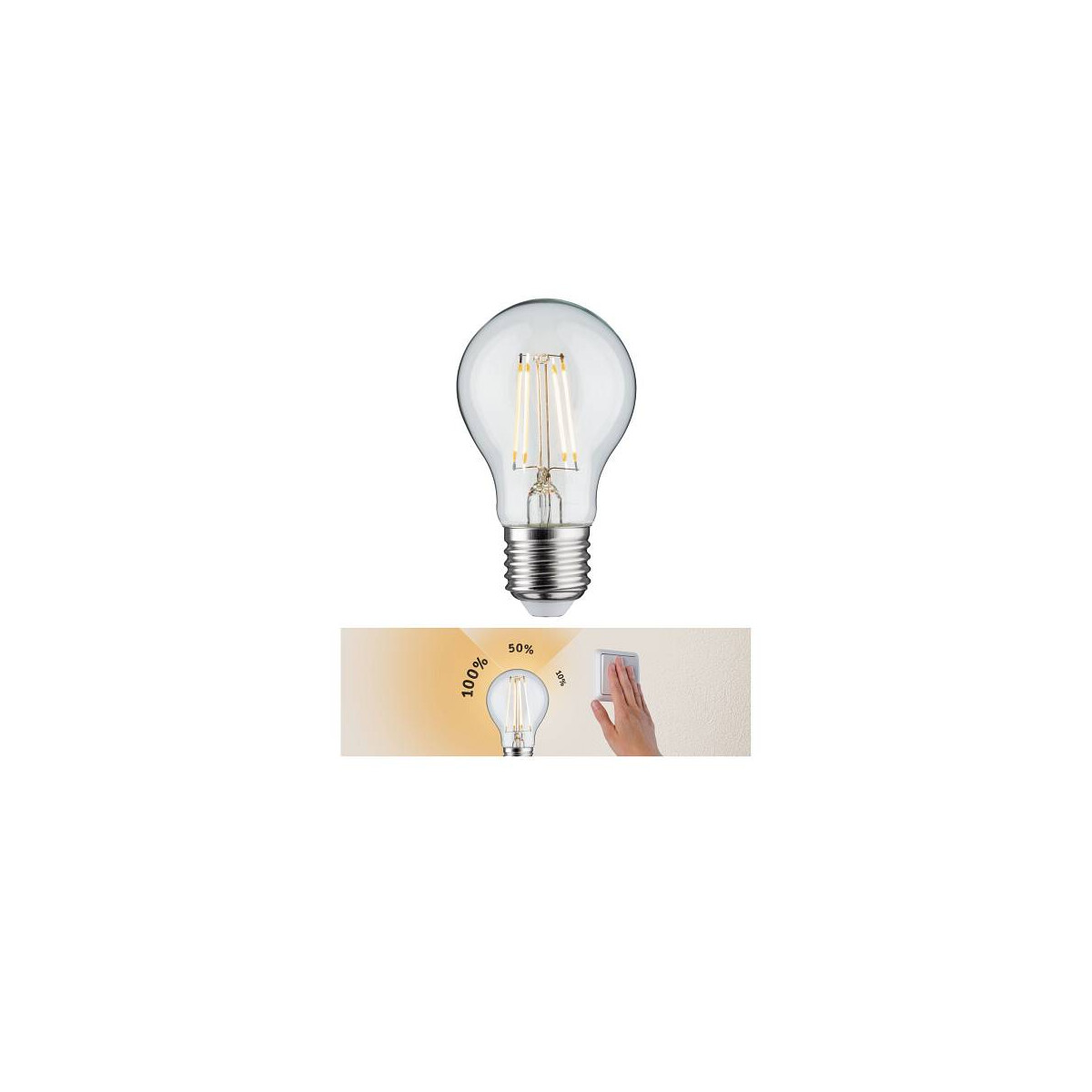 4000870285701 - Led Leuchtmittel E27 Birne - A60 5W 470lm 2700K 3-Stufen - transparent - Paulmann