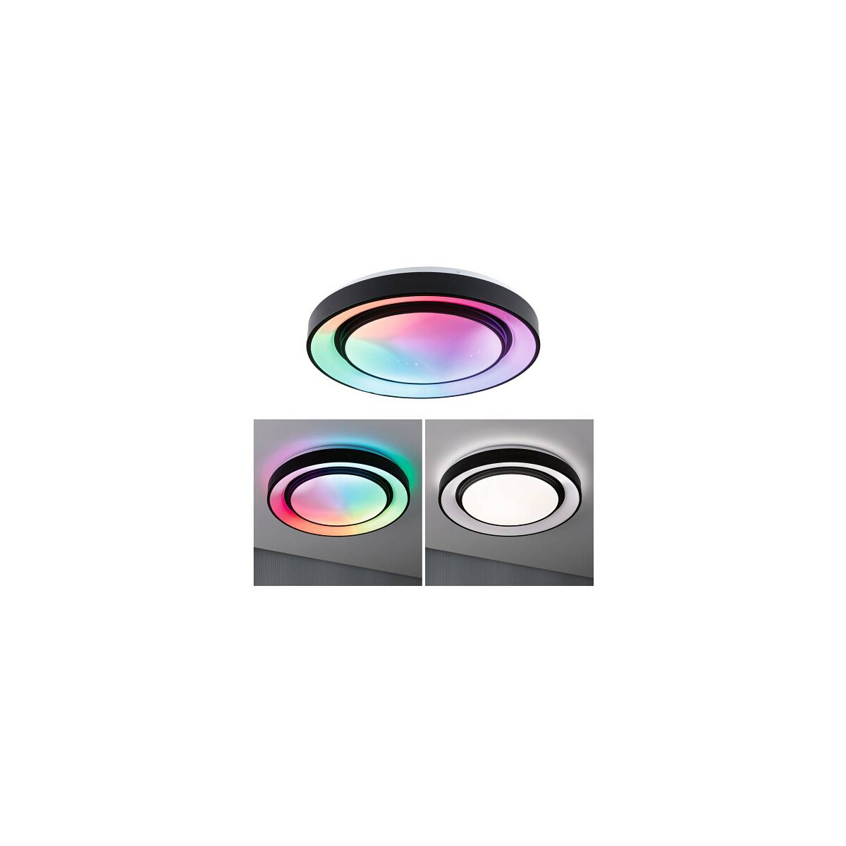 4000870705452 - 70545 led Deckenleuchte Rainbow mit Regenbogeneffekt 475mm rgb Tunable White 4750lm 230V 385W SchwarzWeiß - Paulmann