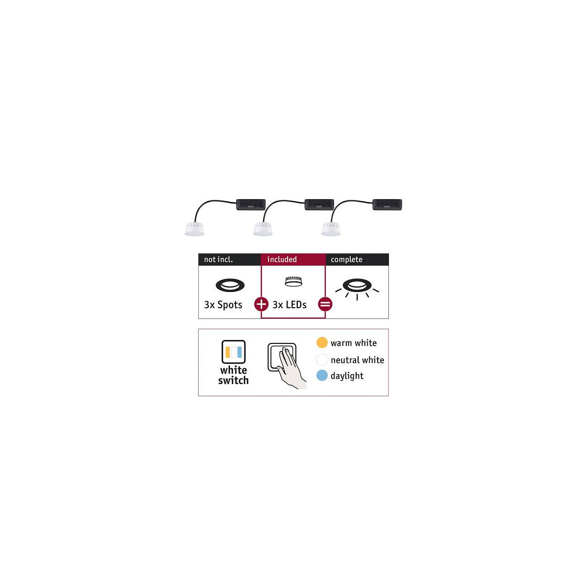 4000870924785 - LED Modul Einbauleuchte Choose Coin 3er-Set White Switch rund 51mm Coin 3x65W 3x580lm 230V White Switch Satin