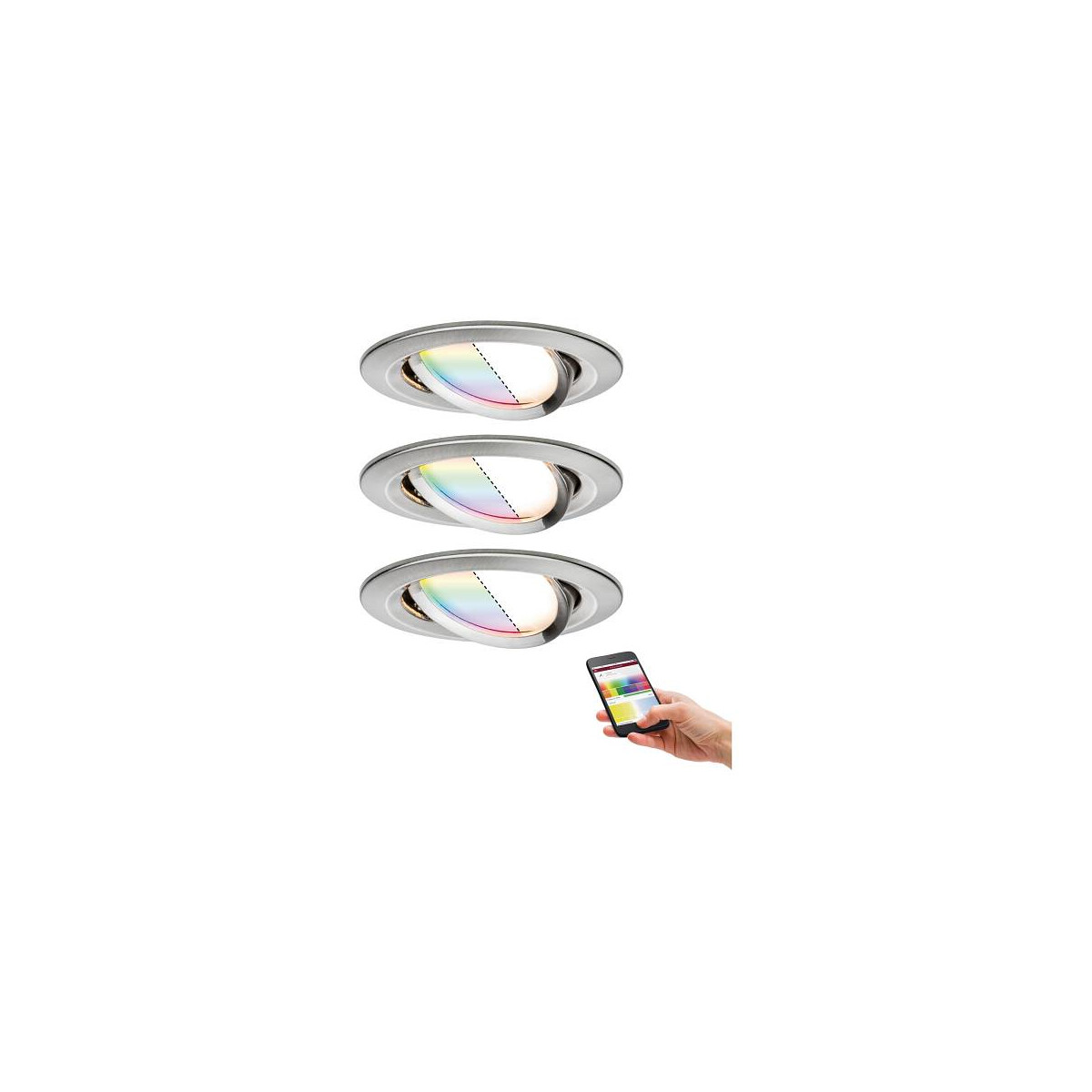 4000870929650 - LED Einbauleuchte Smart Home Zigbee Nova Plus Coin Basisset schwenkbar rund 84mm 50° Coin 3x52W 3x400lm 230V dimmbar RGBW Eisen gebürstet 4000870929650 - LED Einbauleuchte Smart Home Zigbee Nova Plus Coin Basisset schwenkbar rund 84mm 50° Coin 3x52W 3x400lm 230V dimmbar RGBW Eisen gebürstet