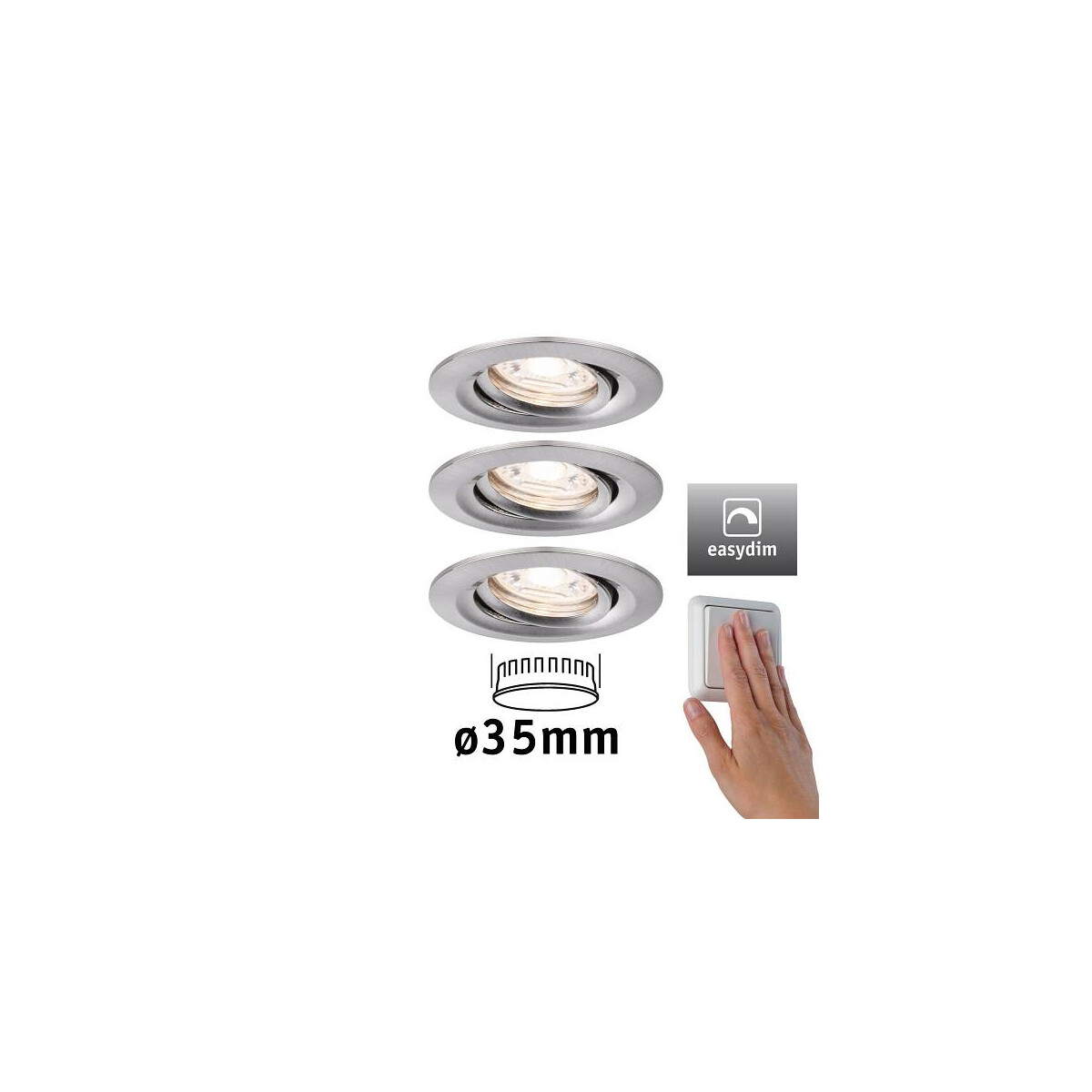 4000870929735 - LED Einbauleuchte Easy Dim Nova Mini Plus Coin Basisset schwenkbar rund 66mm 15° Coin 3x42W 3x300lm 230V dimmbar 2700K Eisen gebürstet