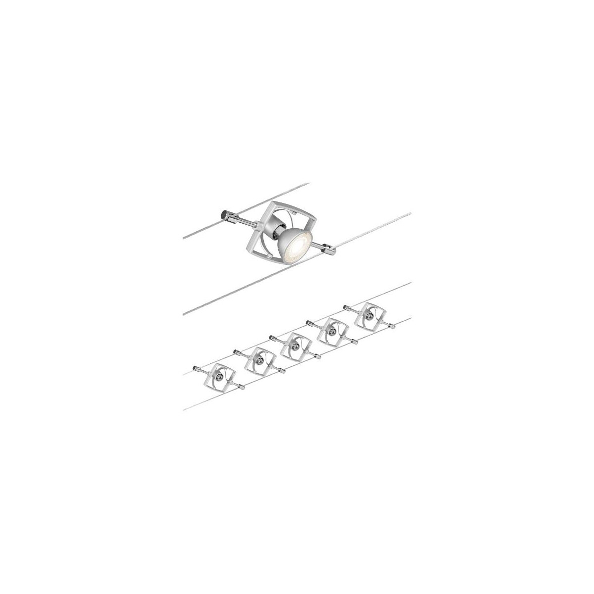 4000870941331 - 94133 Seilsystem Set Mac ii Chrom matt mit 5 Spots ohne Leuchtmittel max 10W GU53 - Paulmann