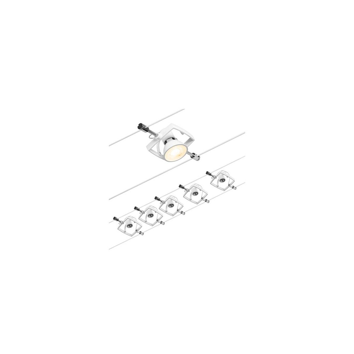 4000870944325 - 94432 Seilsystem Set Mac ii Weiß mattChrom 5 Spots ohne Leuchtmittel max 5x10W GU53 dc 60VA - Paulmann