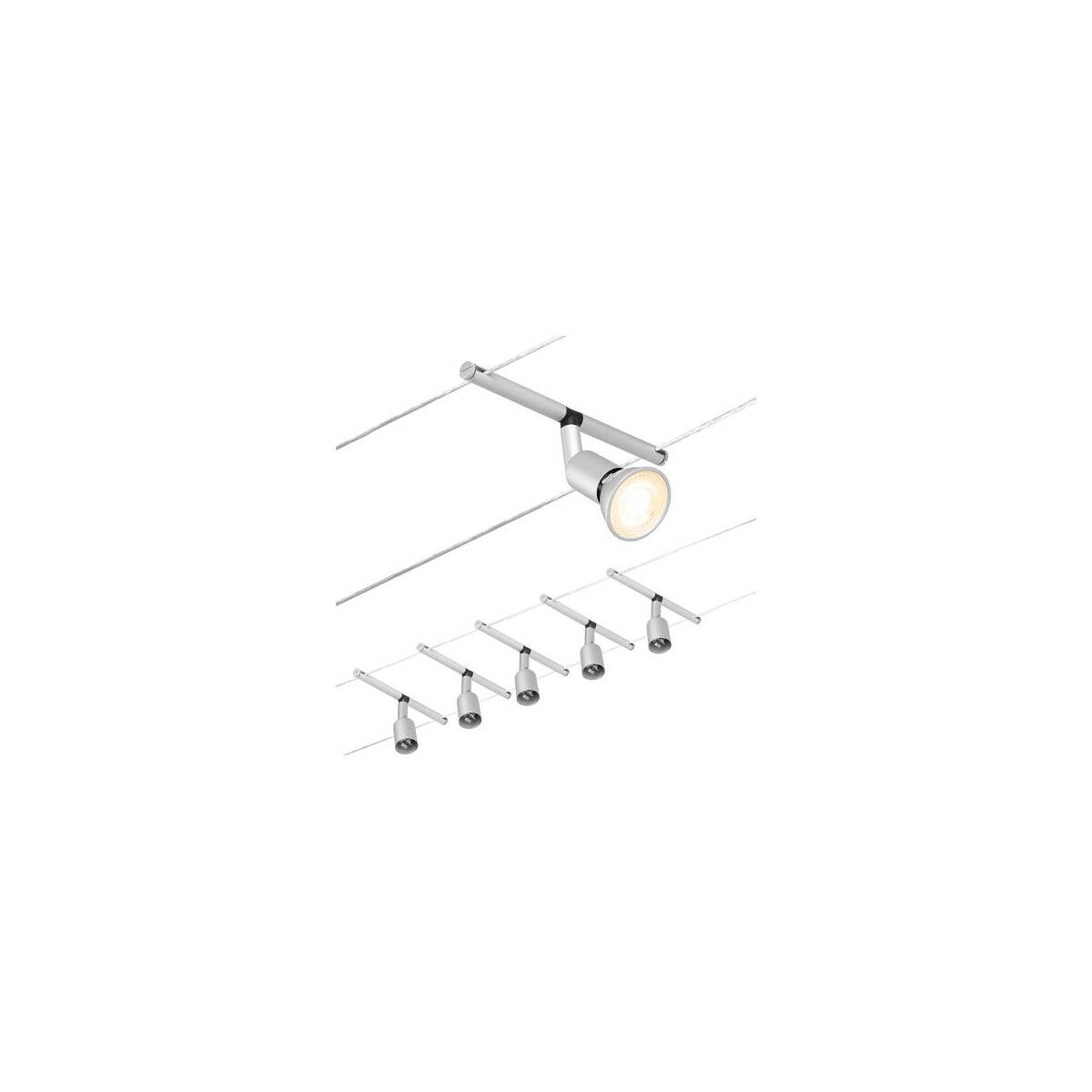 4000870944424 - 94442 Seilsystem Set Salt Chrom matt 5 Spots ohne Leuchtmittel max10W GU53 dc 60VA - Paulmann