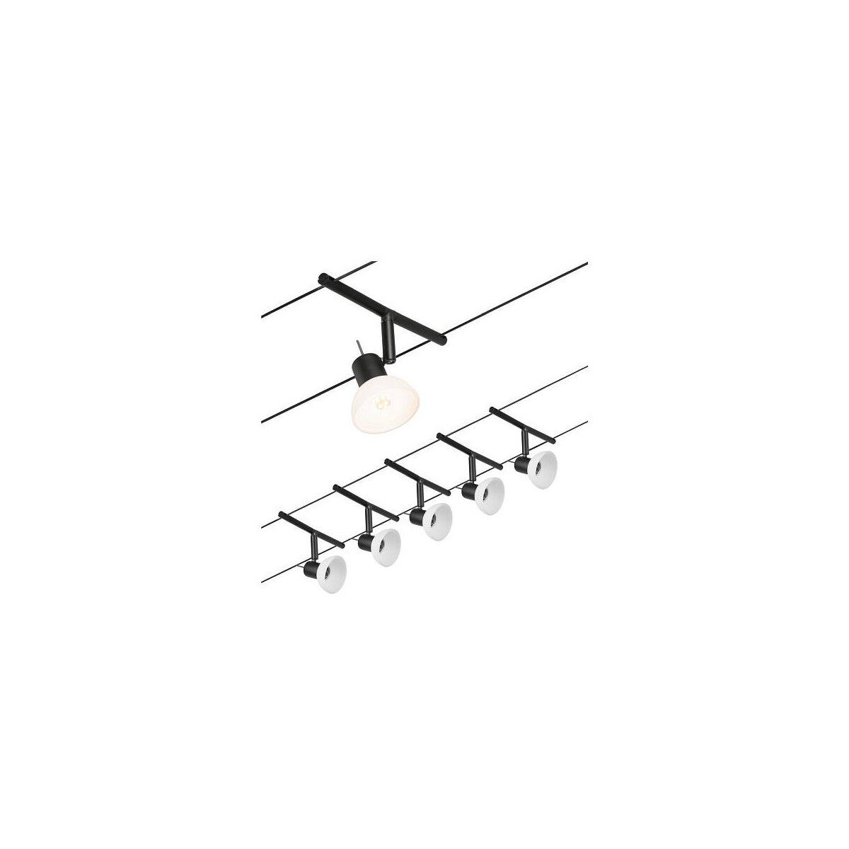 4000870944509 - 94450 Seilsystem Set Sheela Schwarz mattChrom 5 Spots ohne Leuchtmittel max10W GU53 dc 60VA - Paulmann