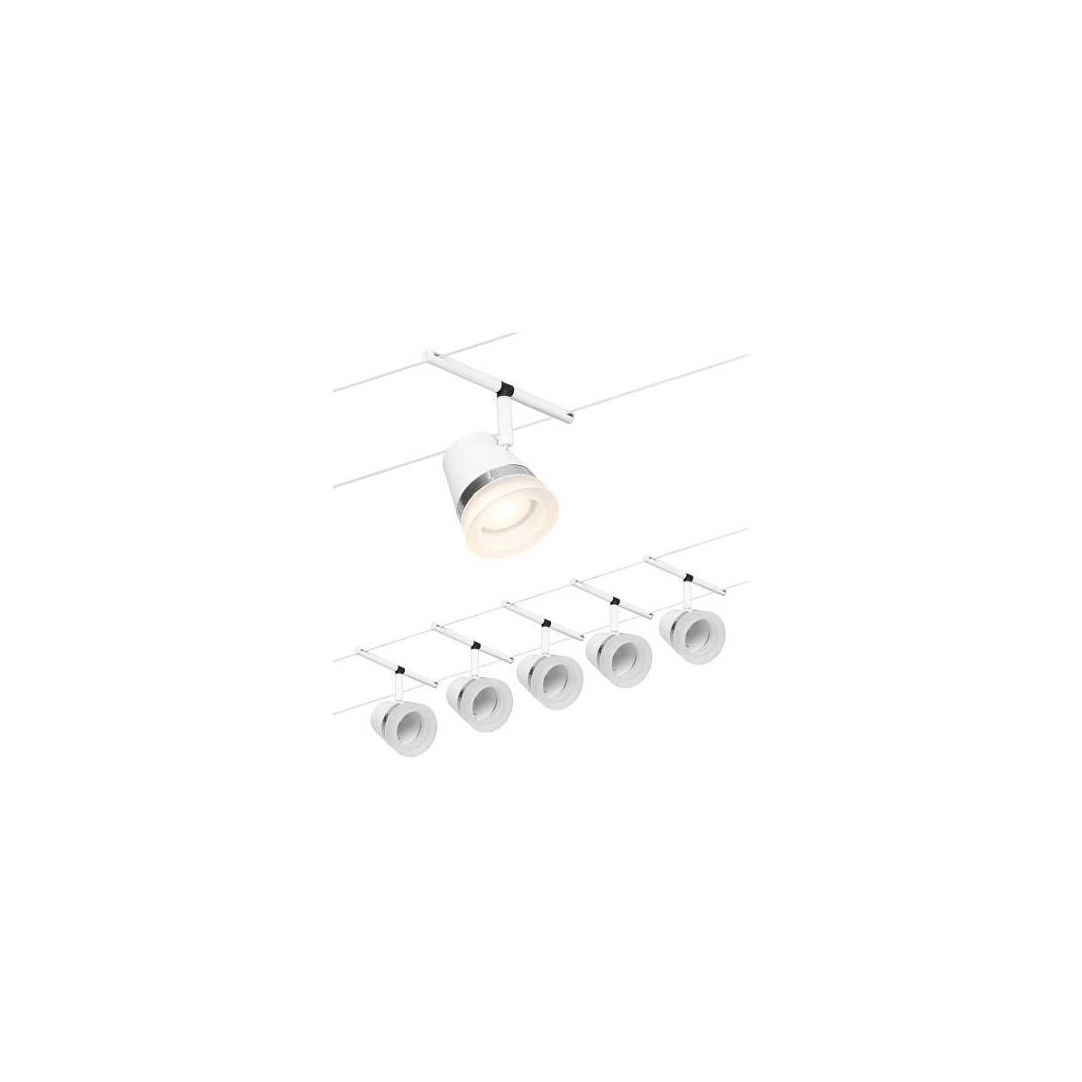 4000870944615 - 94461 Seilsystem Set Cone Weiß mattChrom 5 Spots ohne Leuchtmittel max5xW GU53 dc 60VA - Paulmann