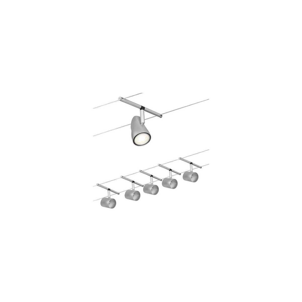 4000870944653 - 94465 Seilsystem Set Cup Chrom mattChrom 5 Spots ohne Leuchtmittel max5xW GU53 dc 60VA - Paulmann