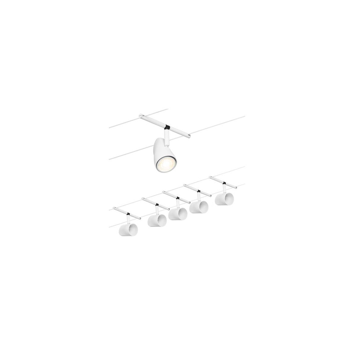 4000870944677 - 94467 Seilsystem Set Cup Weiß mattChrom 5 Spots ohne Leuchtmittel max5xW GU53 dc 60VA - Paulmann