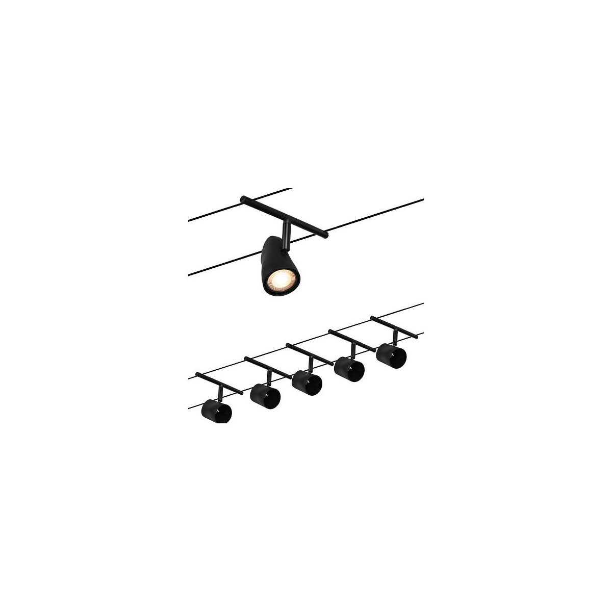 4000870944691 - 94469 Seilsystem Set Cup Schwarz mattChrom 5 Spots ohne Leuchtmittel max5xW GU53 dc 60VA - Paulmann