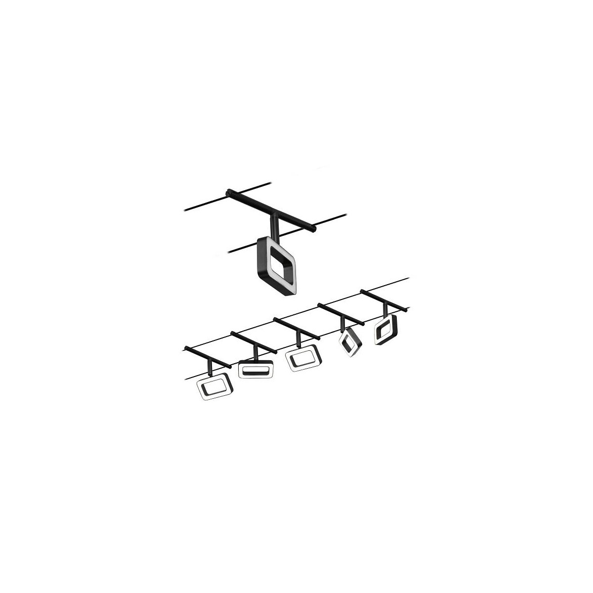 4000870944851 - CorDuo LED Seilsystem Frame Basisset 5x280lm 5x48W 3000K 230 12V Schwarz matt Chrom