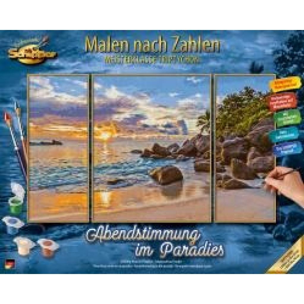 4000887929063 - Malen nach Zahlen SCHIPPER Meisterklasse Triptychon - Abendstimmung im Paradies bunt Malvorlagen KinderB52cm H41cm Made in Germany B52cm H41cm