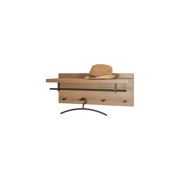 4001070371447 - Wandgarderobe HAKU 4 Haken mit jeweils 3 kg Tragkraft Kleiderstange Hutablage B 750 x T 260 x H 300 mm Holz Metall dunkles Eiche-Dekor schwarz