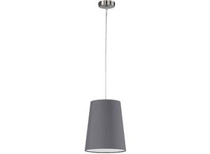 4001133677806 - Fischer&honsel - Hängeleuchte Hängelampe Esszimmerlampe Pendelleuchte mit grauem Stoffschirm Metall silber 1x E27 DxH 25x140 cm