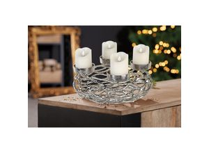 4001250432067 - Adventskranz GILDE Twigs silber (silberfarben) B37cm H15cm T37cm Ø37cm Aluminium Dekokränze Aluminium silber verschiedene Größen