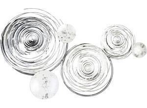 4001250749653 - Wanddekoobjekt GILDE Wandrelief Circles weiß silber Wanddekoobjekte Gr B H T 56 cm x 94 cm x 6 cm bunt (weiß silberfarben) Wanddekoration aus Metall dekorativ im Esszimmer & Wohnzimmer